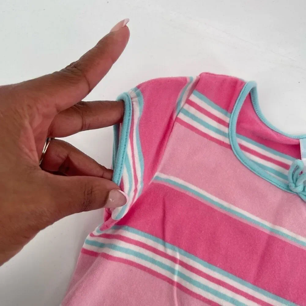 Vintage Old Navy Toddler Girls Tee – Pink & Blue Striped, Size 3T